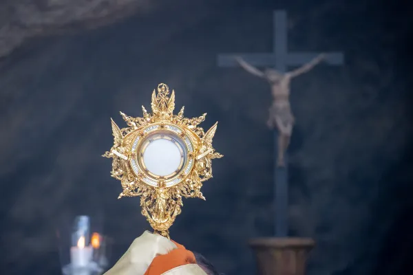 The eucharistic procession ended in the Vatican’s Lourdes Grotto. Daniel Ibáñez/CNA