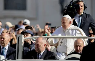Pope Francis greeted pilgrims in St. Peter's Square on Wednesday, June 7, 2023, a few hours before he will be hospitalized for abdominal surgery under general anesthesia. Daniel Ibanez/CNA